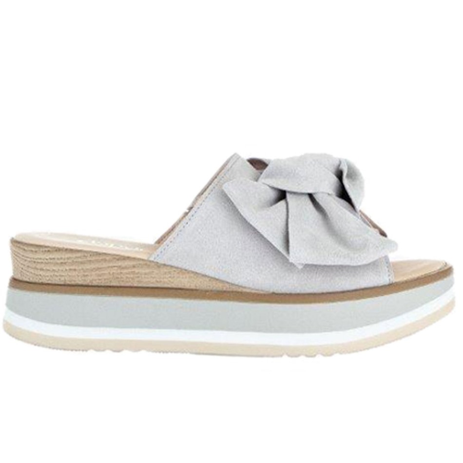 Clinton Dames Mules Sandales Gabor | Daim Exclusif Gris Clair